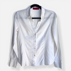 Carolina Herrera White Button Down Shirt CH Monogram Jacquard Pearl Buttons, 4